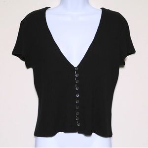 Reformation Women’s Size 3X Black Gellar Knit Ribbed Short Sleeve Top